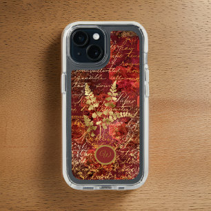 Elegant Burgundy Red and Gold Handwriting Ephemera iPhone 15 Case