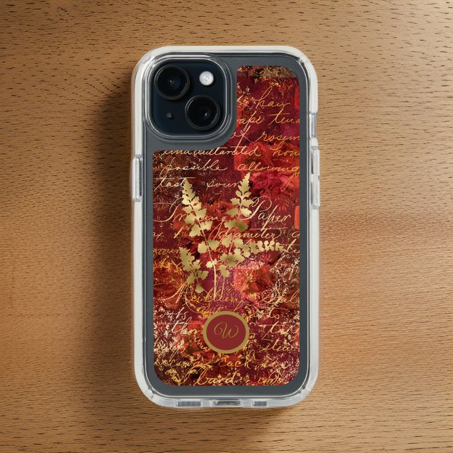 Elegant Burgundy Red and Gold Handwriting Ephemera Speck iPhone Case (Creator Uploaded)