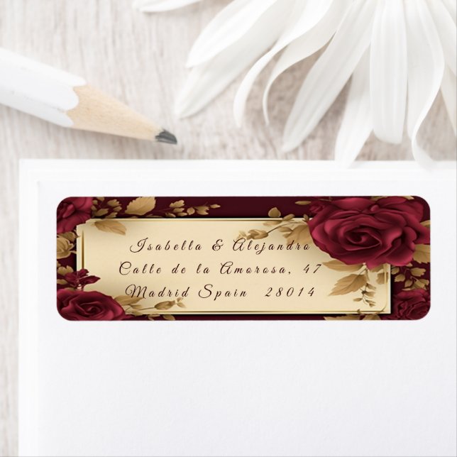 Elegant Burgundy Red and Gold Wedding Label (Insitu)