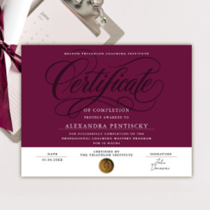 Elegant Burgundy Red Certificate Of Completion Poster