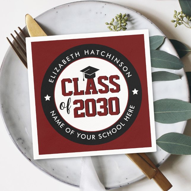 Elegant Burgundy Red Class of 2023 Graduation Napkins (Creator Uploaded)