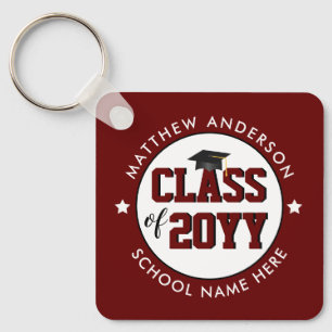 Elegant Burgundy Red Class of 2025 2026 Graduation Keychain