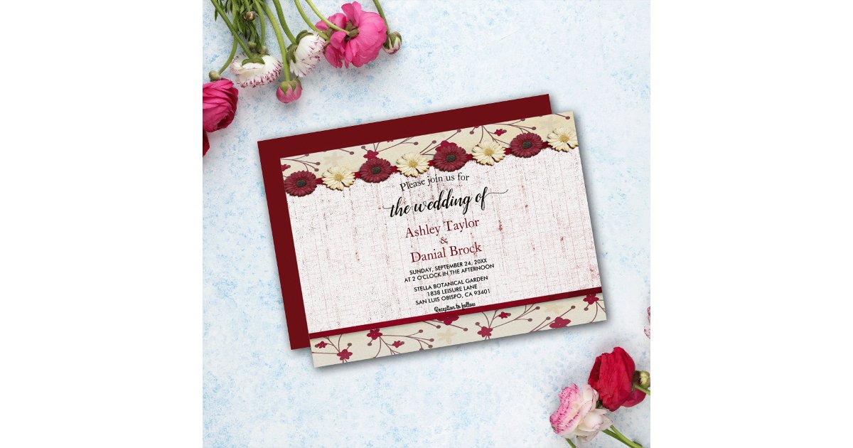 Frame Invitation Red Elegant Burgundy Red Floral Frame Summer Wedding Invitation | Zazzle