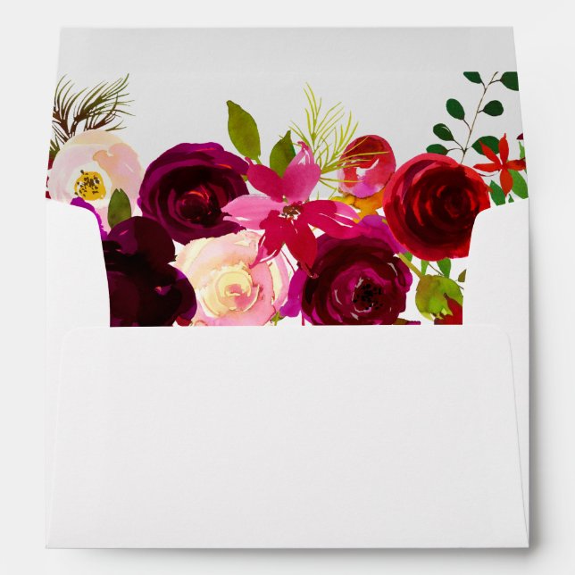 Elegant Burgundy Red Flowers Invitation Envelope (Back (Bottom))