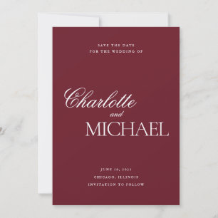Elegant Burgundy Red Font Pairing Names Wedding Save The Date
