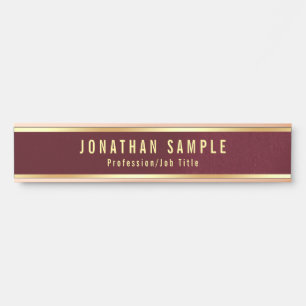Elegant Burgundy Red Glamour Faux Gold Text Long Door Sign