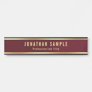 Elegant Burgundy Red Glamour Gold Color Text Long Door Sign