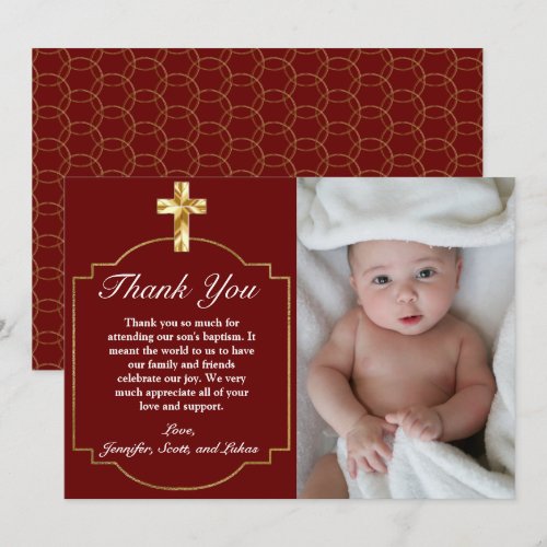 Elegant Burgundy Red Gold Cross Baptism 