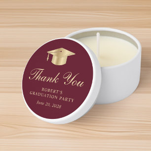 Elegant Burgundy Red Gold Graduation Thank You Mini Candle Favors