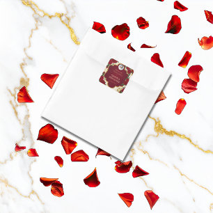 Elegant Burgundy Red & Gold Rose Quinceañera Square Sticker