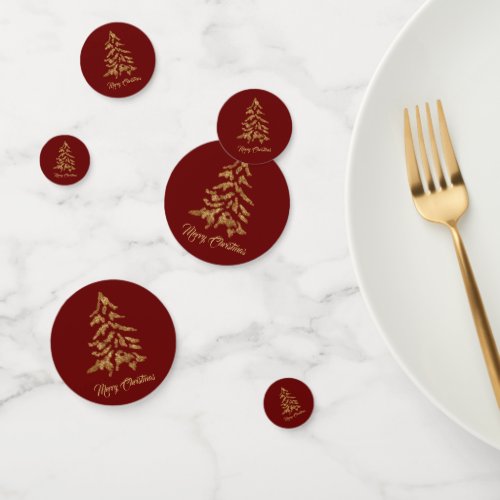 Elegant Burgundy Red Golden Tree Merry Christmas Confetti