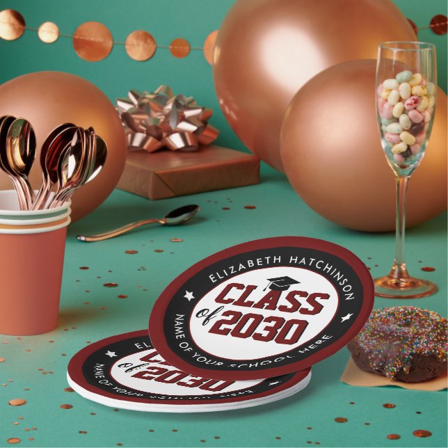 Elegant Burgundy Red Graduation Paper Plates (Multi)