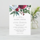 Elegant Burgundy Red Green Floral Rustic Wedding Invitation (Standing Front)