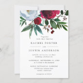 Elegant Burgundy Red Green Floral Rustic Wedding Invitation (Front)