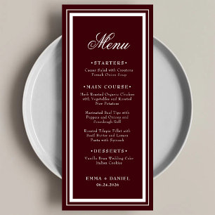 Elegant Burgundy Red Luxury Wedding Menu