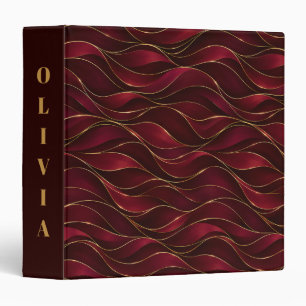 Elegant Burgundy Red Marble Waves with Gold Accent 3 Ring Binder