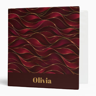 Elegant Burgundy Red Marble Waves with Gold Accent 3 Ring Binder