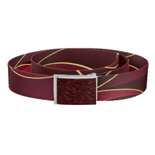 Elegant Burgundy Red Marble Waves with Gold Accent Belt