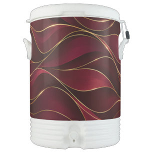 Elegant Burgundy Red Marble Waves with Gold Accent Beverage Cooler