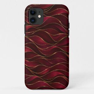 Elegant Burgundy Red Marble Waves with Gold Accent iPhone 11 Case