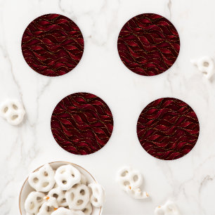 Elegant Burgundy Red Marble Waves with Gold Accent Coaster Set