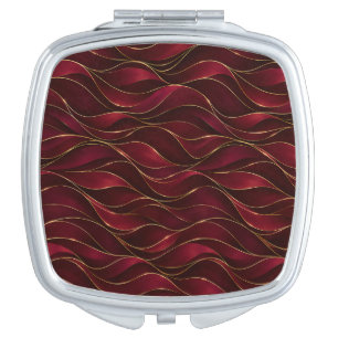 Elegant Burgundy Red Marble Waves with Gold Accent Compact Mirror