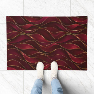 Elegant Burgundy Red Marble Waves with Gold Accent Doormat