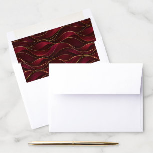 Elegant Burgundy Red Marble Waves with Gold Accent Envelope Liner
