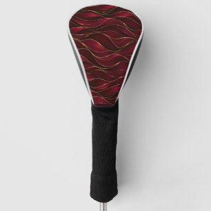 Elegant Burgundy Red Marble Waves with Gold Accent Golf Head Cover