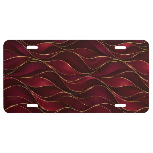 Elegant Burgundy Red Marble Waves with Gold Accent License Plate