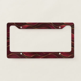 Elegant Burgundy Red Marble Waves with Gold Accent License Plate Frame