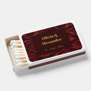 Elegant Burgundy Red Marble Waves with Gold Accent Matchboxes