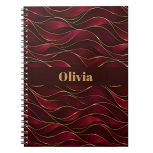 Elegant Burgundy Red Marble Waves with Gold Accent Notebook
