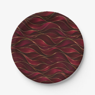 Elegant Burgundy Red Marble Waves with Gold Accent Paper Plates