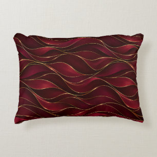 Elegant Burgundy Red Marble Waves with Gold Accent Pillow