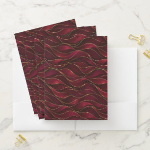 Elegant Burgundy Red Marble Waves with Gold Accent Pocket Folder