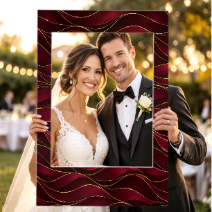 Elegant Burgundy Red Marble Waves with Gold Accent Selfie Frame
