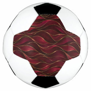 Elegant Burgundy Red Marble Waves with Gold Accent Soccer Ball