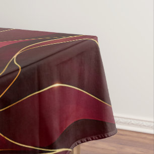 Elegant Burgundy Red Marble Waves with Gold Accent Tablecloth