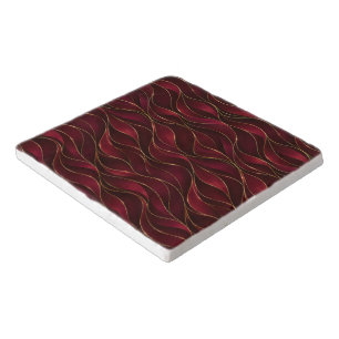 Elegant Burgundy Red Marble Waves with Gold Accent Trivet