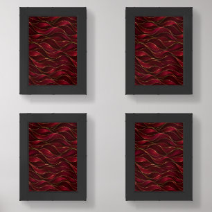 Elegant Burgundy Red Marble Waves with Gold Accent Wall Art Sets
