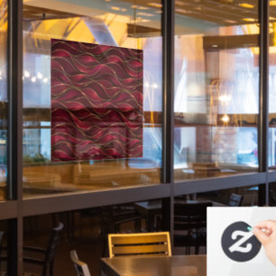 Elegant Burgundy Red Marble Waves with Gold Accent Window Cling