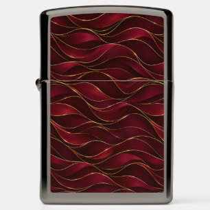 Elegant Burgundy Red Marble Waves with Gold Accent Zippo Lighter