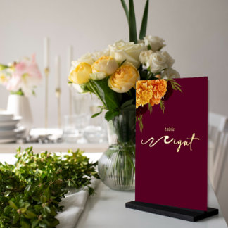 Elegant Burgundy Red "MARIGOLD" Table Number