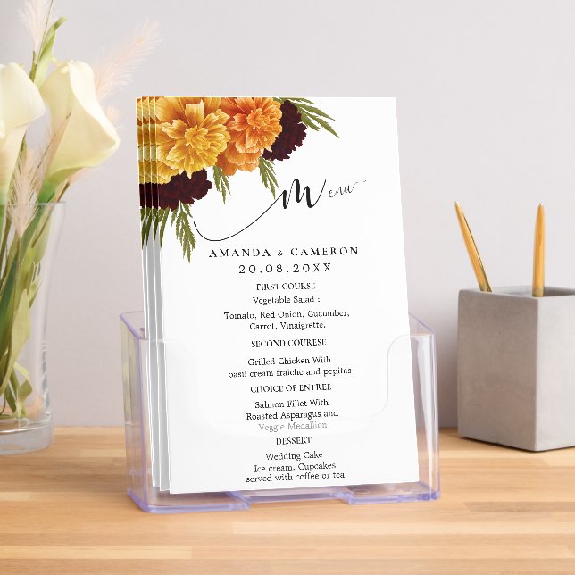 Elegant Burgundy Red  "MARIGOLD" Wedding Menu Brochure (Insitu)