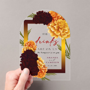 Elegant Burgundy Red "MARIGOLD" Wedding The Drink Acrylic Invitations