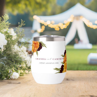 Elegant Burgundy Red "MARIGOLD" Wedding Thermal Wine Tumbler
