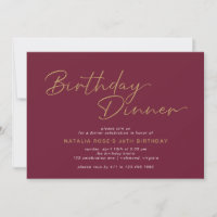 Elegant Burgundy Red | Maroon Gold Birthday Dinner
