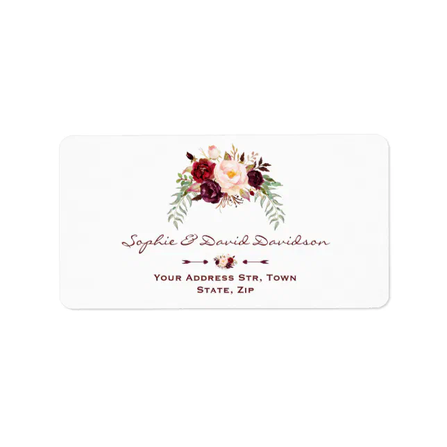 Elegant Burgundy Red Marsala Floral Wedding Label | Zazzle