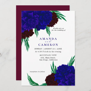 Elegant Burgundy Red Navy Blue "MARIGOLD" Wedding Invitation